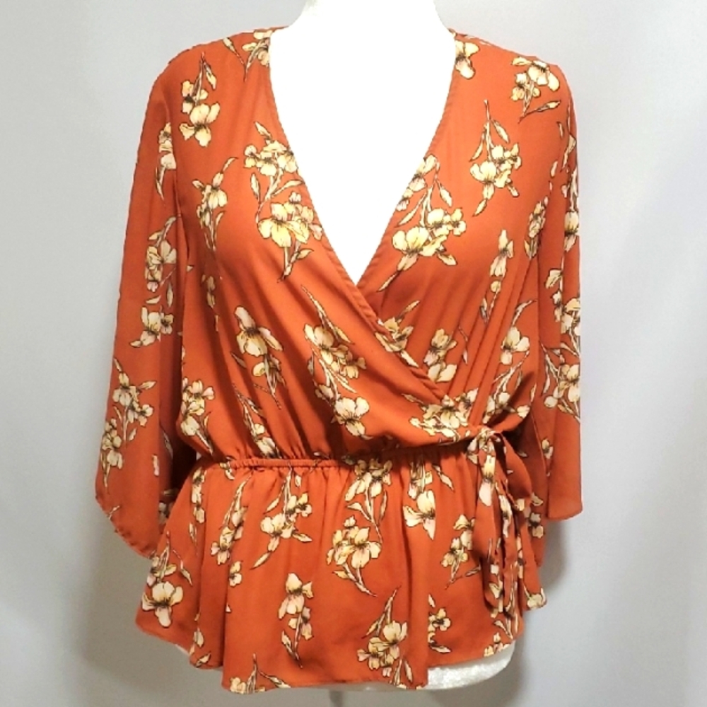 Zenobia Orange Wrap Peplum Blouse Size 1x lge NWOT
